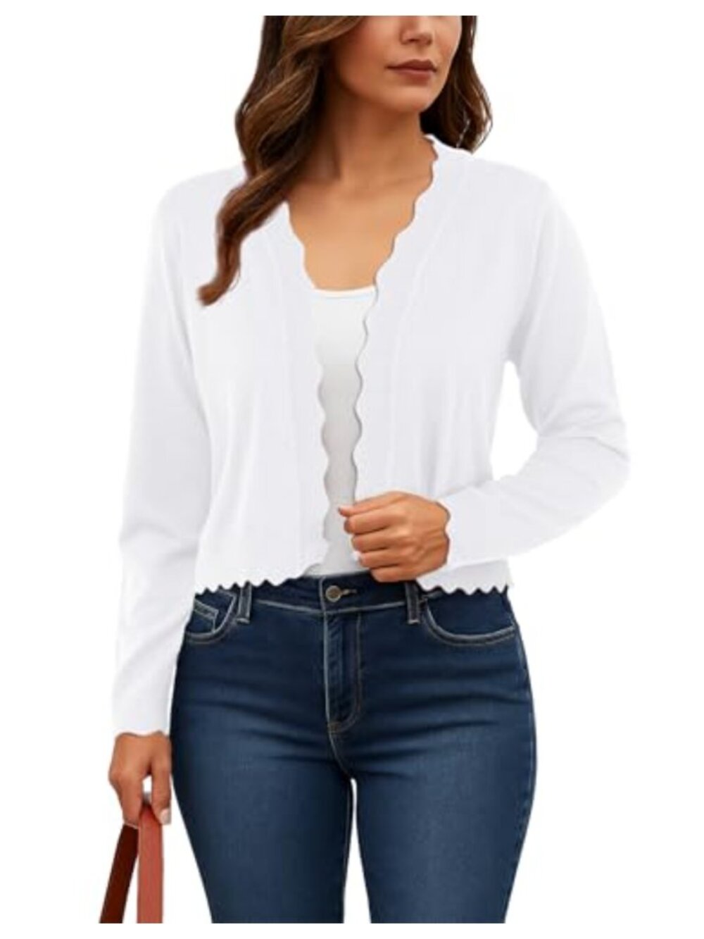 Women's Cropped Cardigan Long Sleeve V-Neck Knit Sweater Open Front
